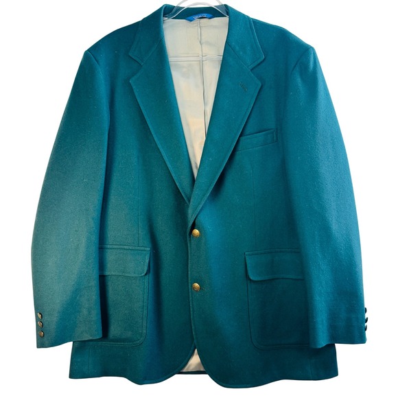 Vtg Pendleton Mens Teal 100% Virgin Wool Blazer Sport Coat Gold Buttons 44L USA